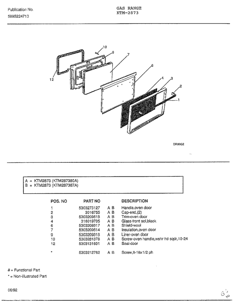 Gas Range Page 9 Diagram and Parts List for 2873  Frigidaire Range