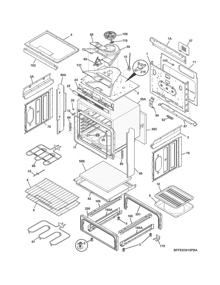 Body Diagram and Parts List for FFES3015PSA  Frigidaire Range