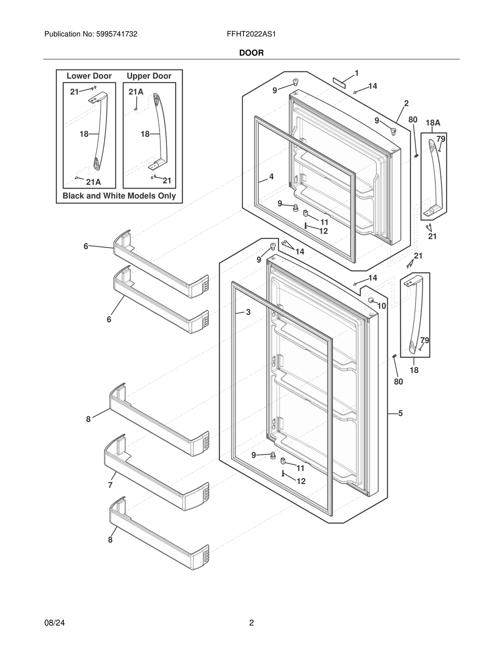 Door Diagram and Parts List for FFHT2022AS1  Frigidaire Refrigerator