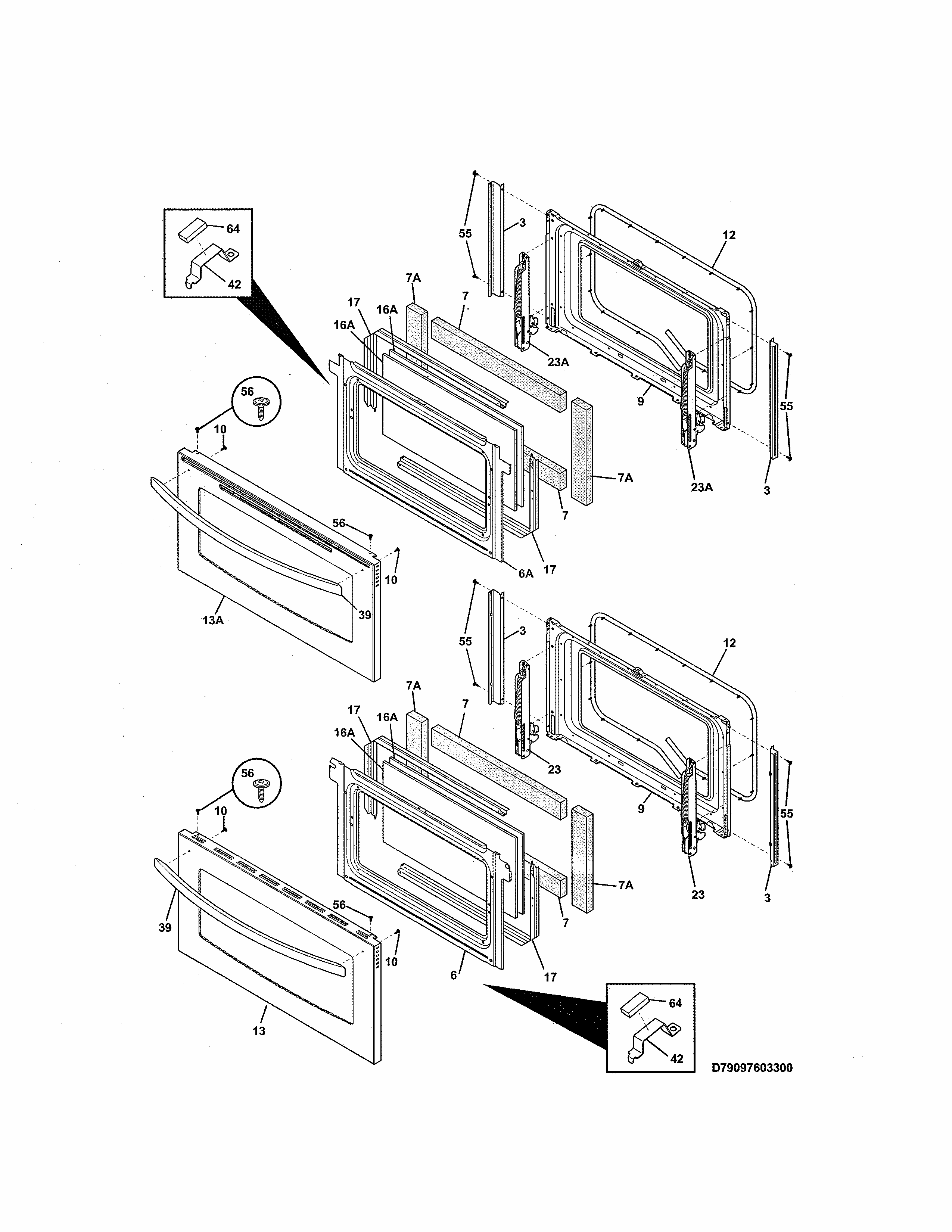 Doors Diagram and Parts List for 79097633300  Kenmore Range