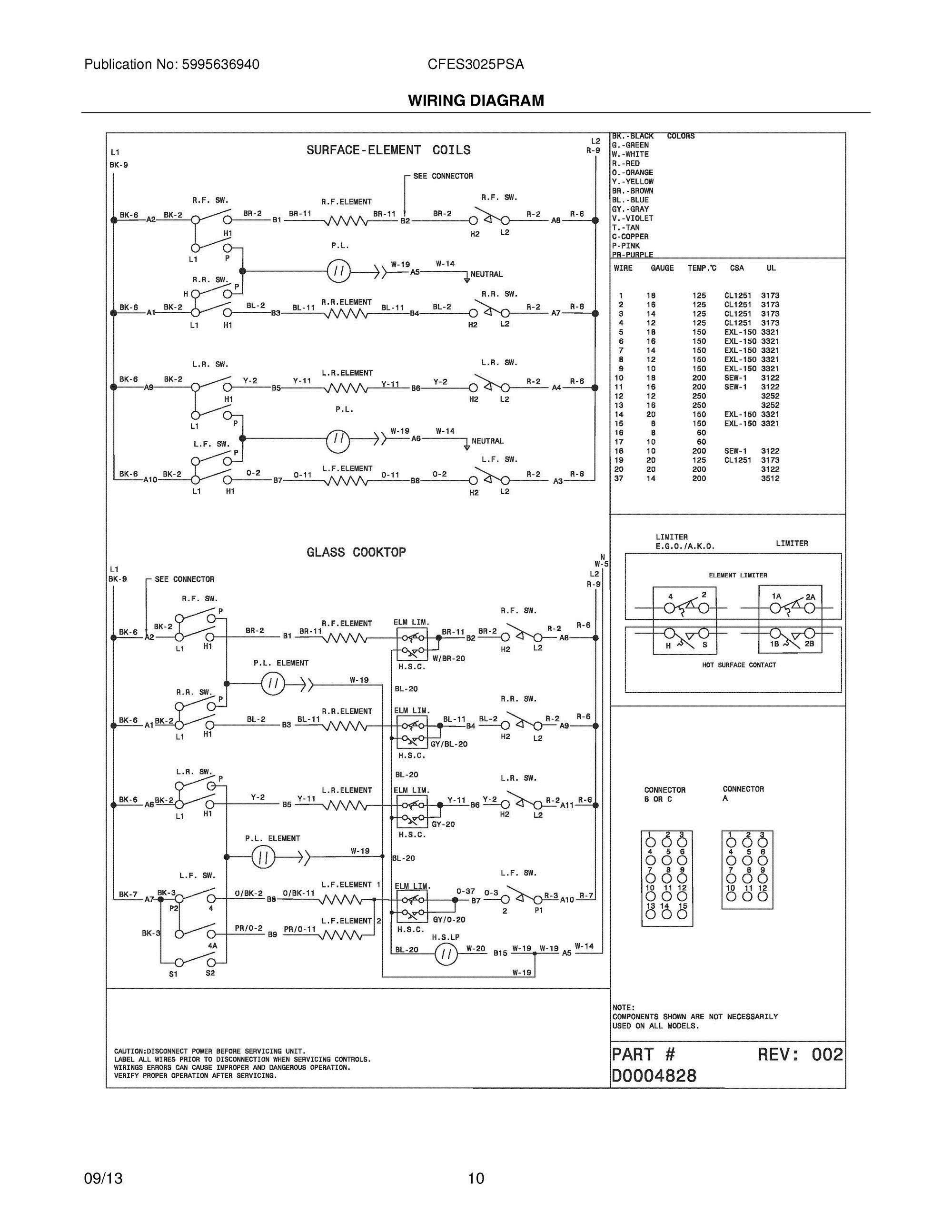 10 - WIRING DIAGRAM Diagram and Parts List for CFES3025PSA  Frigidaire Range