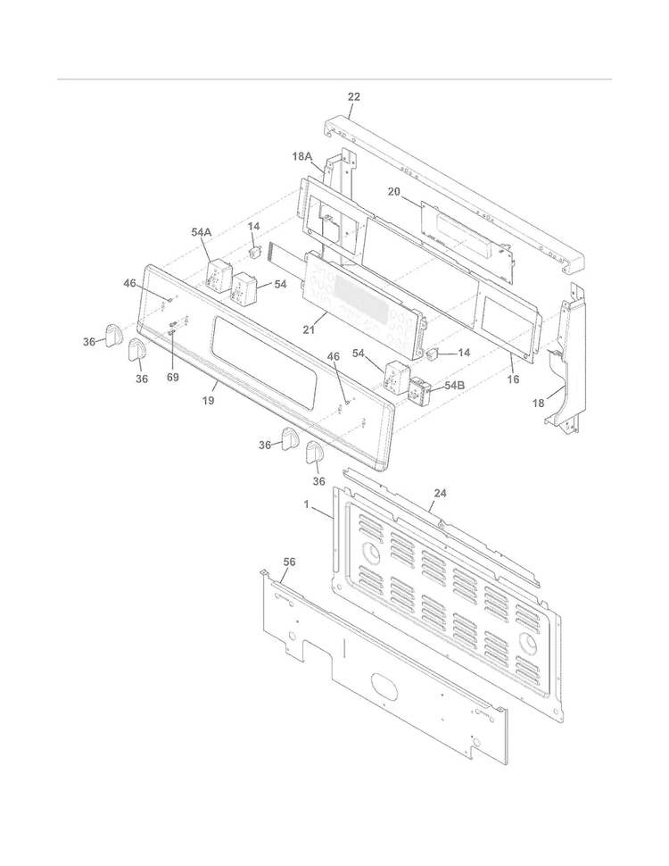 Backguard Diagram and Parts List for FGEF300DNFA  Frigidaire Range