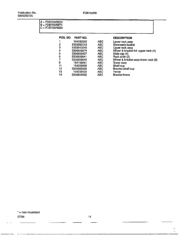 Dishwasher Page 13 Diagram and Parts List for FDB765RB  Frigidaire Dishwasher