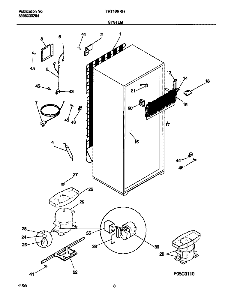 SYSTEM Diagram and Parts List for TRT16NRHW1  Tappan Refrigerator