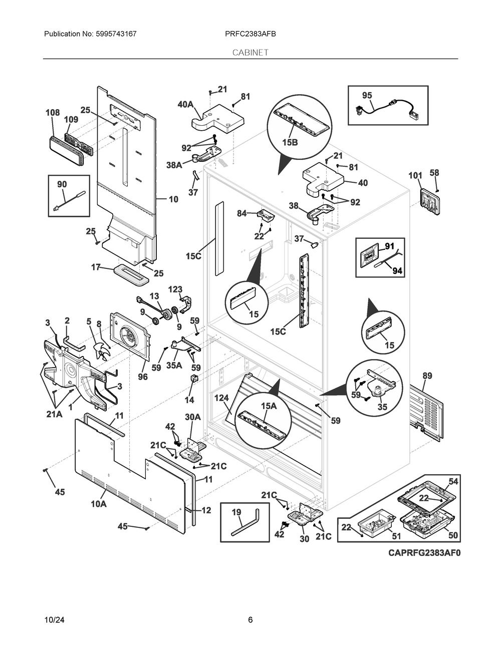 Cabinet Diagram and Parts List for PRFC2383AFB  Frigidaire Refrigerator