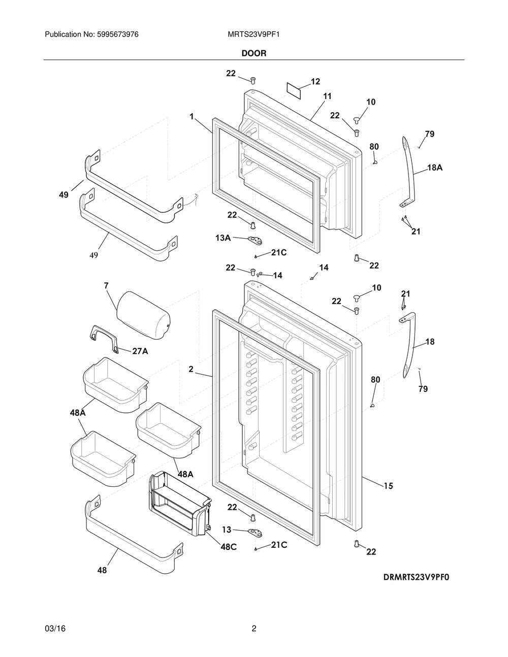 Door Diagram and Parts List for MRTS23V9PF1  Frigidaire Refrigerator