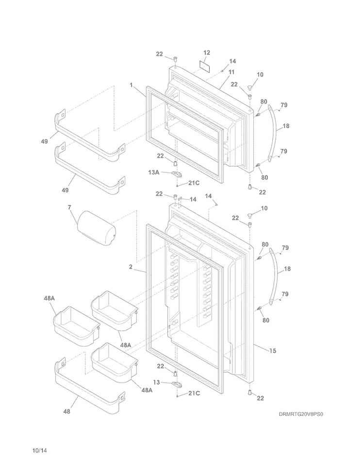 Doors Diagram and Parts List for FGHT1832PP3  Frigidaire Refrigerator
