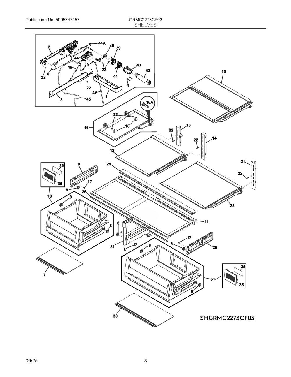 Shelves Diagram and Parts List for GRMC2273CF03  Frigidaire Refrigerator