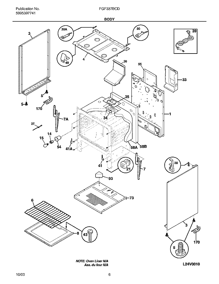 BODY Diagram and Parts List for FGF337BCD  Frigidaire Range