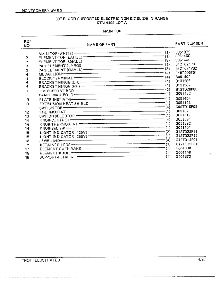 30" Floor/main Top Page 2 Diagram and Parts List for 4408C  Frigidaire Range