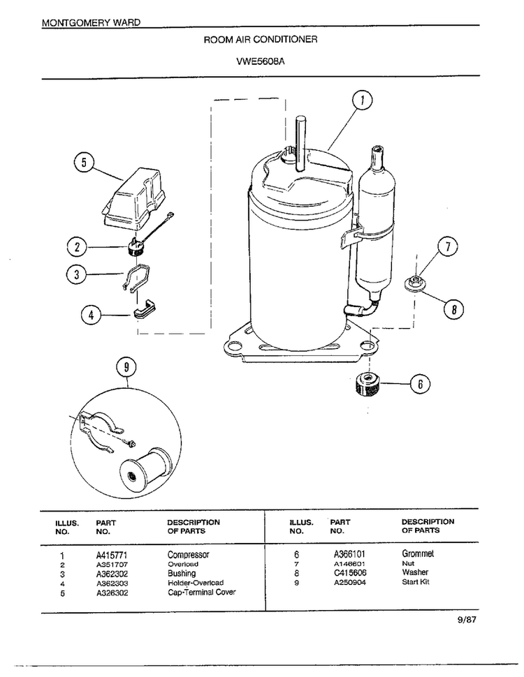 Room Air Conditioner Page 4 Diagram and Parts List for 5908A  Frigidaire Air Conditioner