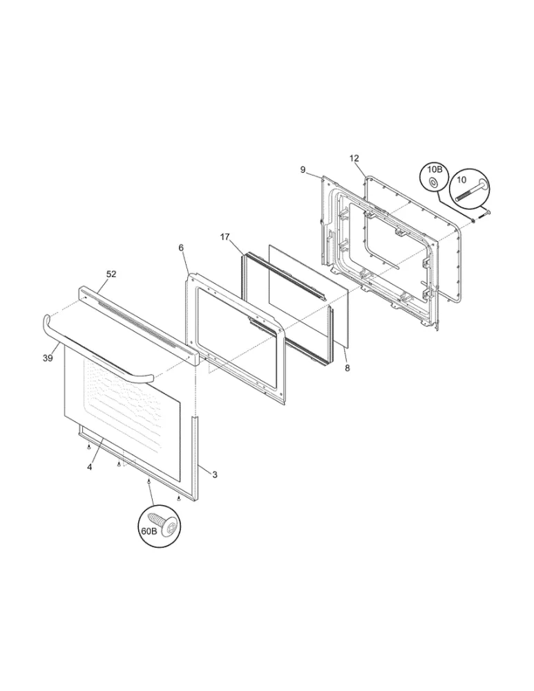 Door Diagram and Parts List for 79071314703  Kenmore Range