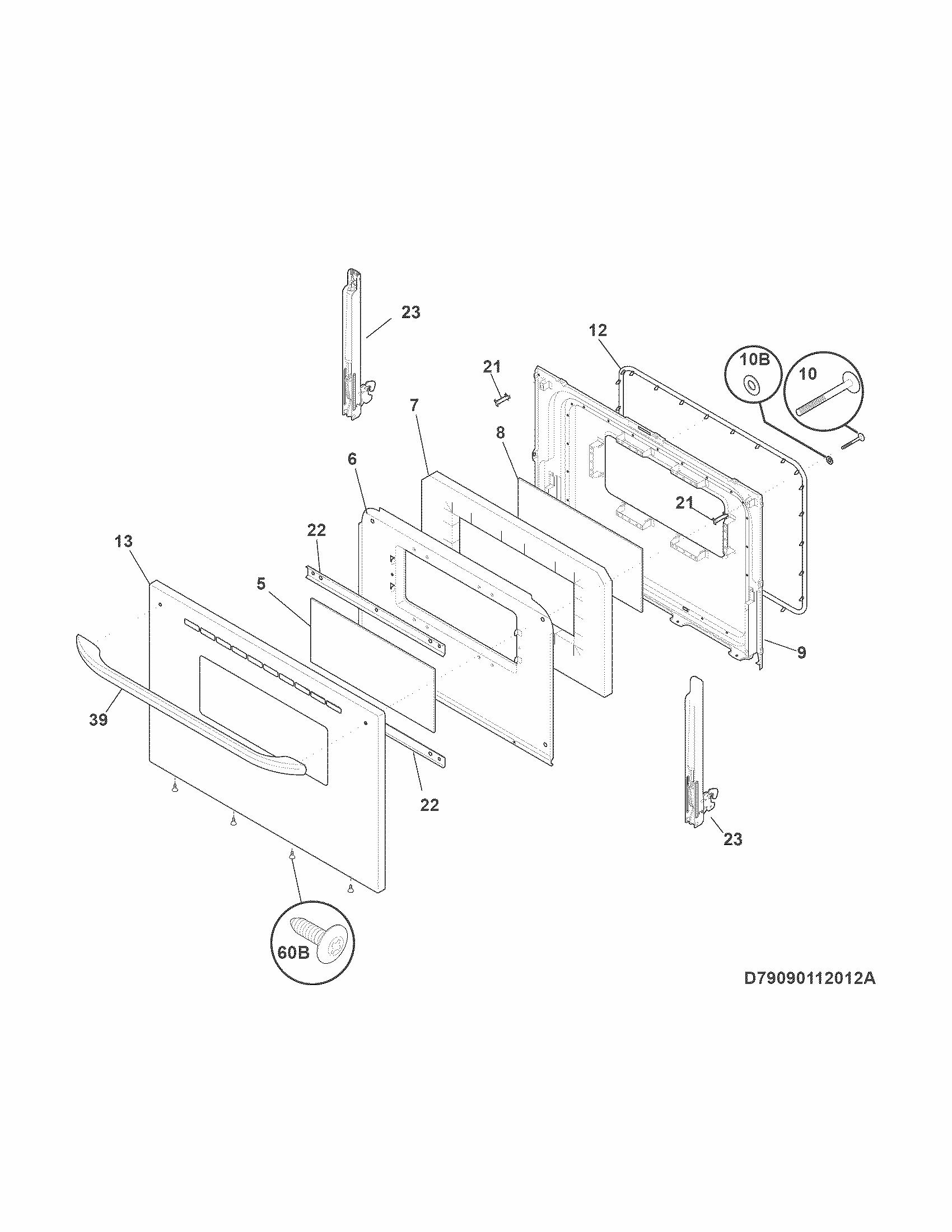 Door Diagram and Parts List for 79093002311  Kenmore Range