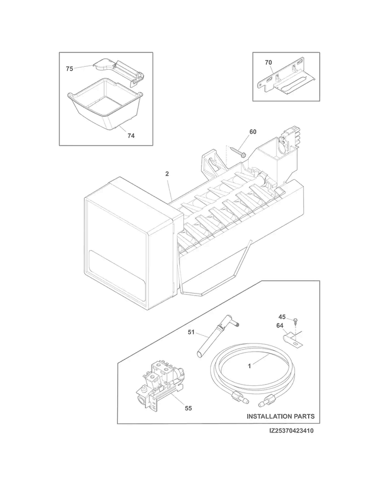 Ice Maker Diagram and Parts List for EI23BC60KS7A  Electrolux Refrigerator