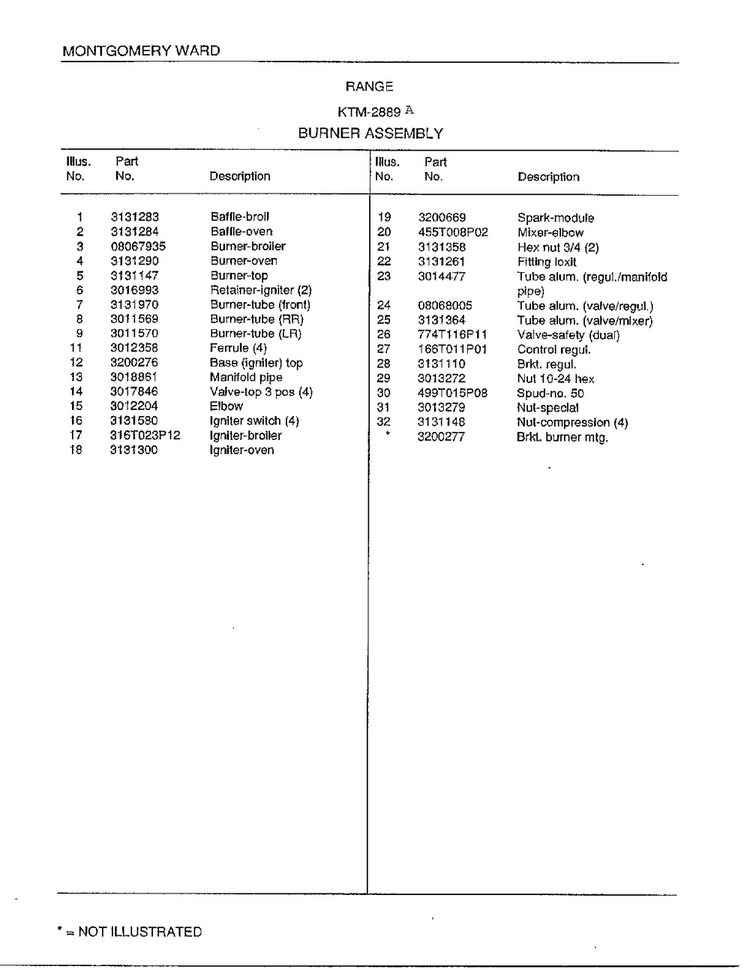 Range/ Burner Assy Page 2 Diagram and Parts List for 2889A  Frigidaire Range