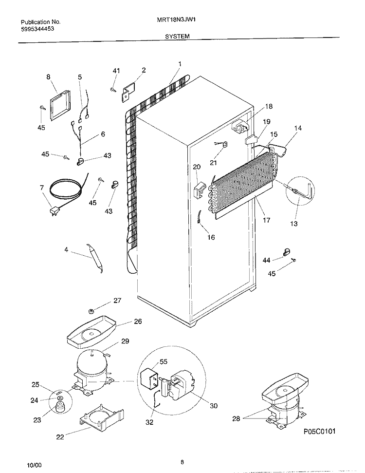 SYSTEM Diagram and Parts List for MRT18N3JW1  Uni Refrigerator