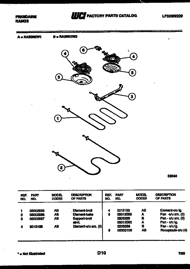 BROILER PARTS Diagram and Parts List for RA30BEL1  Frigidaire Range