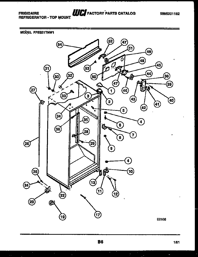 CABINET PARTS Diagram and Parts List for FPES21TNA1  Frigidaire Refrigerator