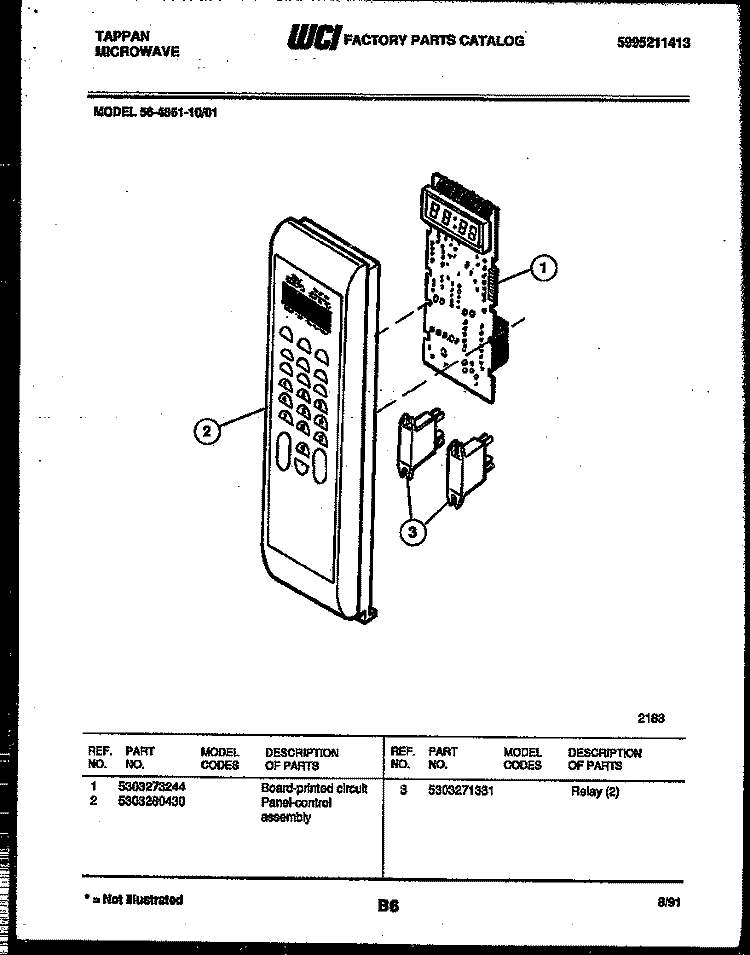 CONTROL PANEL Diagram and Parts List for 56-4861-10-01  Tappan Microwave