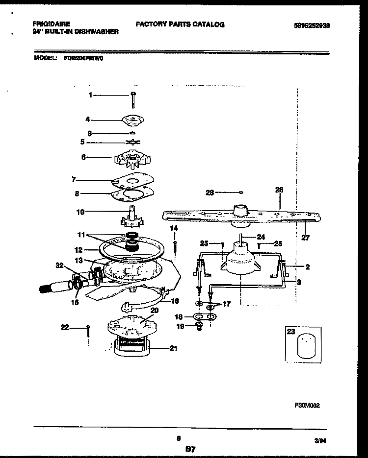 MOTOR PUMP PARTS Diagram and Parts List for FDB200RBW0  Frigidaire Dishwasher