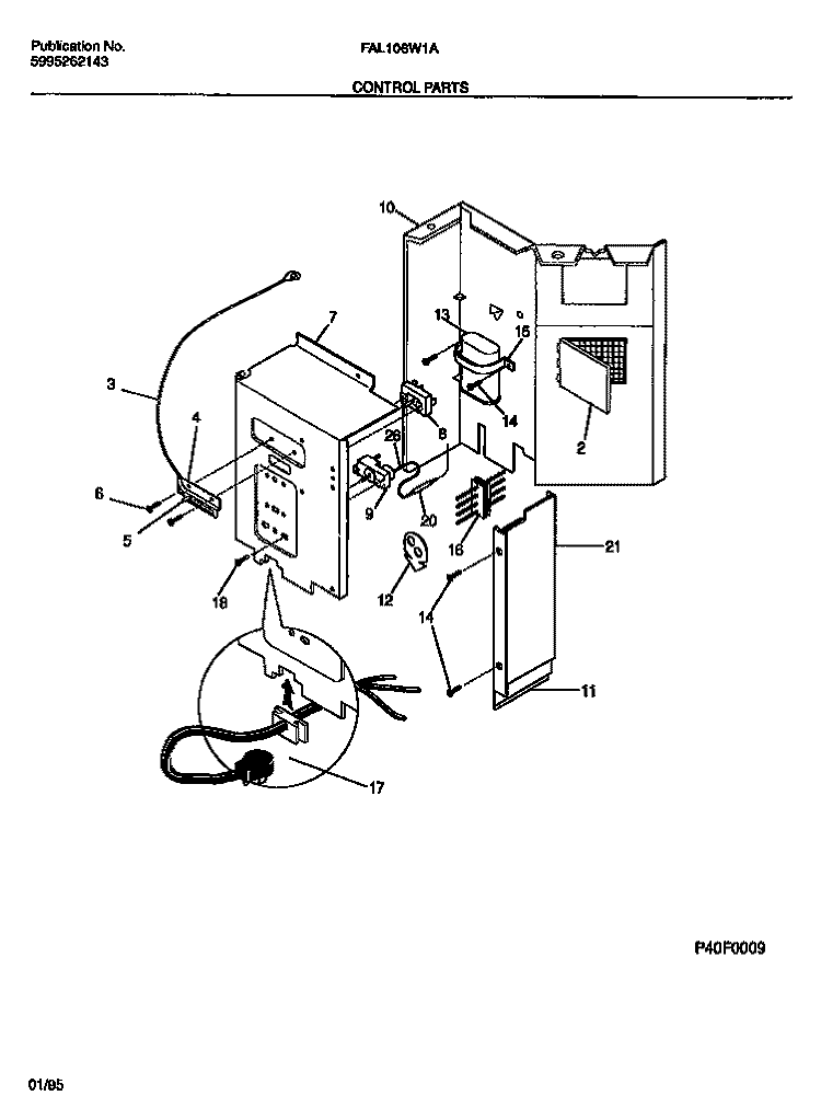 CONTROL PARTS Diagram and Parts List for FAL106W1A2  Frigidaire Air Conditioner