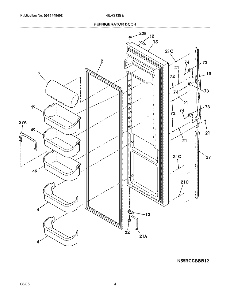 REFRIGERATOR DOOR Diagram and Parts List for GLHS38EESB5  Frigidaire Refrigerator