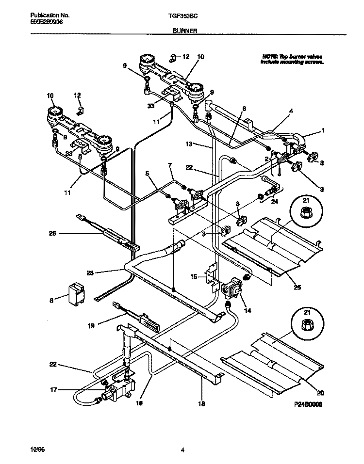 BURNER Diagram and Parts List for TGF353BCWD  Tappan Range