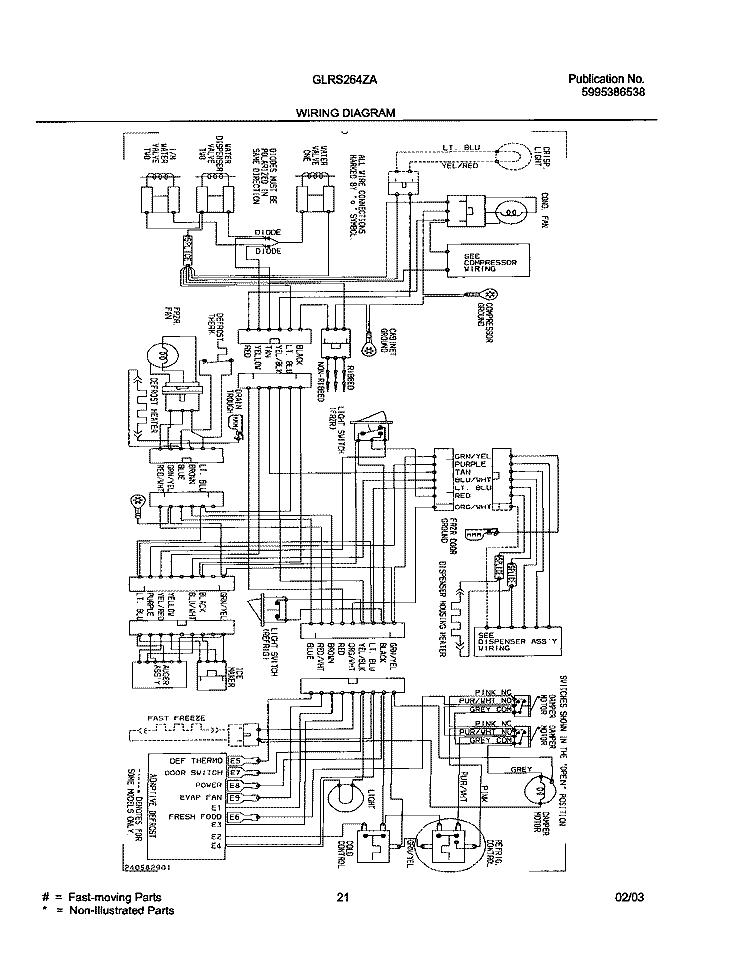 WIRING DIAGRAM Diagram and Parts List for GLRS264ZAW6  Frigidaire Refrigerator