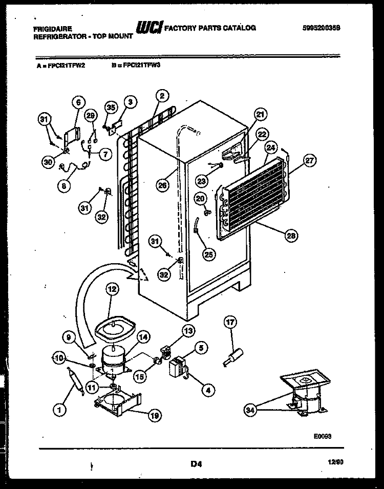 SYSTEM AND AUTOMATIC DEFROST PARTS Diagram and Parts List for FPCI21TFA3  Frigidaire Refrigerator