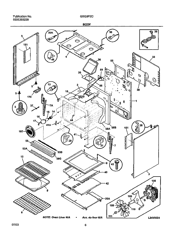 BODY Diagram and Parts List for GSG3PZCQA  Frigidaire Range