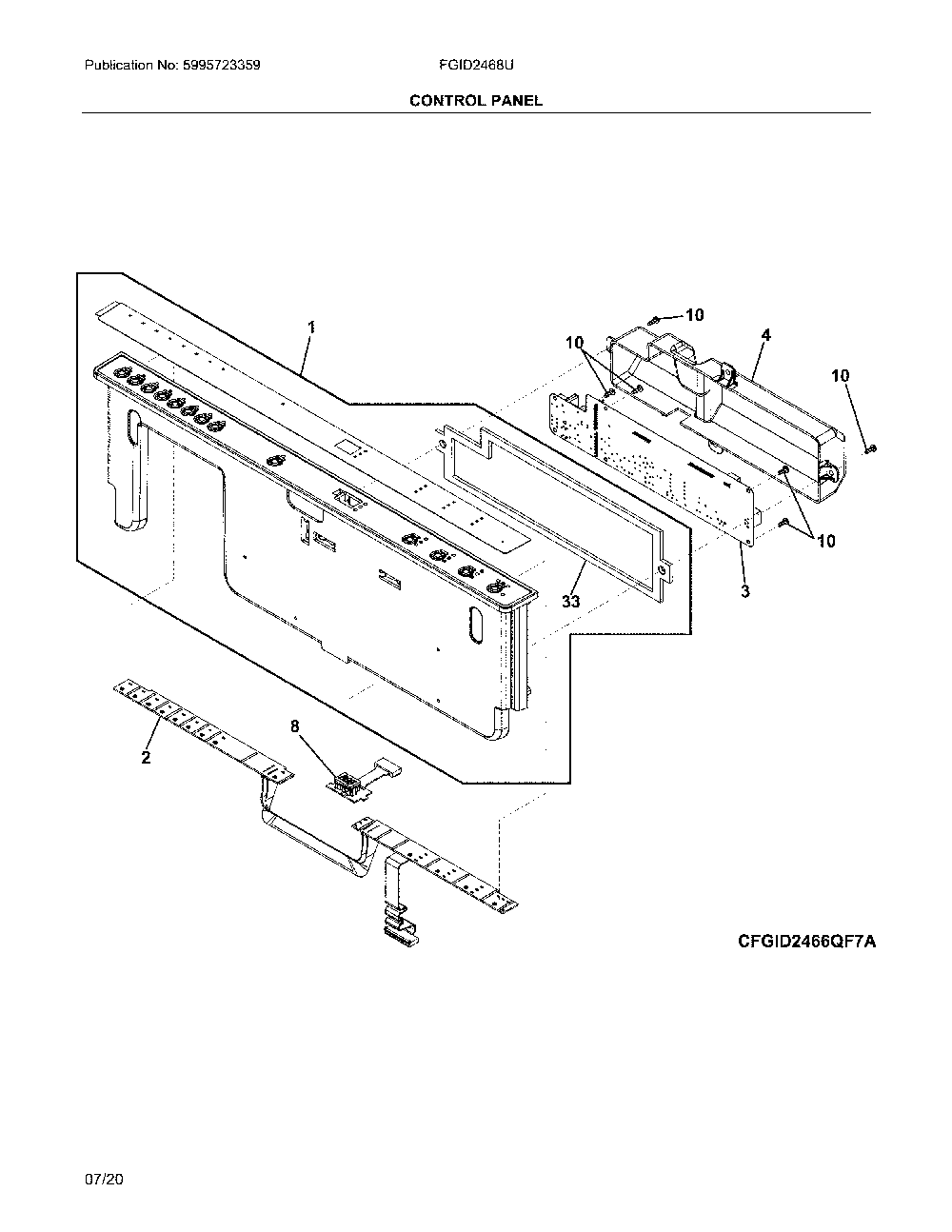 Control panel Diagram and Parts List for FGID2468UF1A  Frigidaire Dishwasher