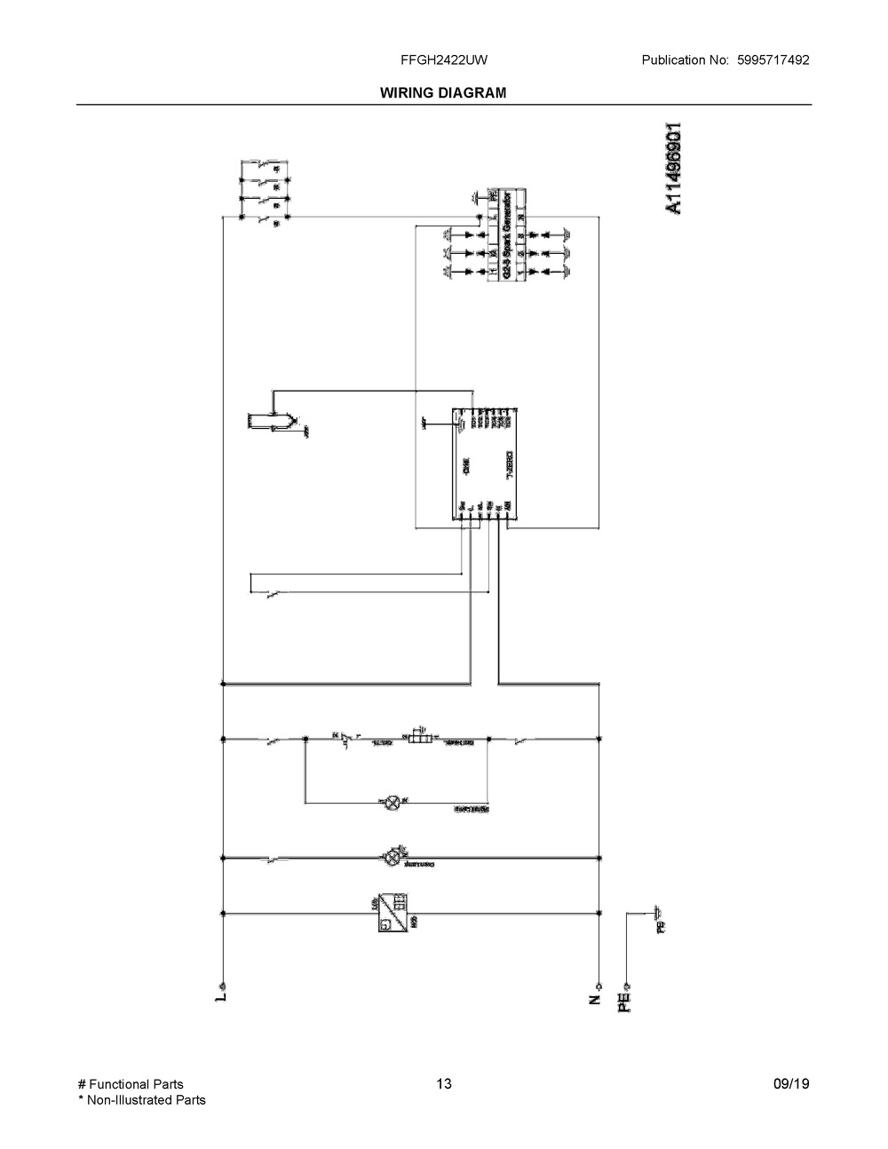 Wiring Diagram Diagram and Parts List for FFGH2422UW  Frigidaire Range
