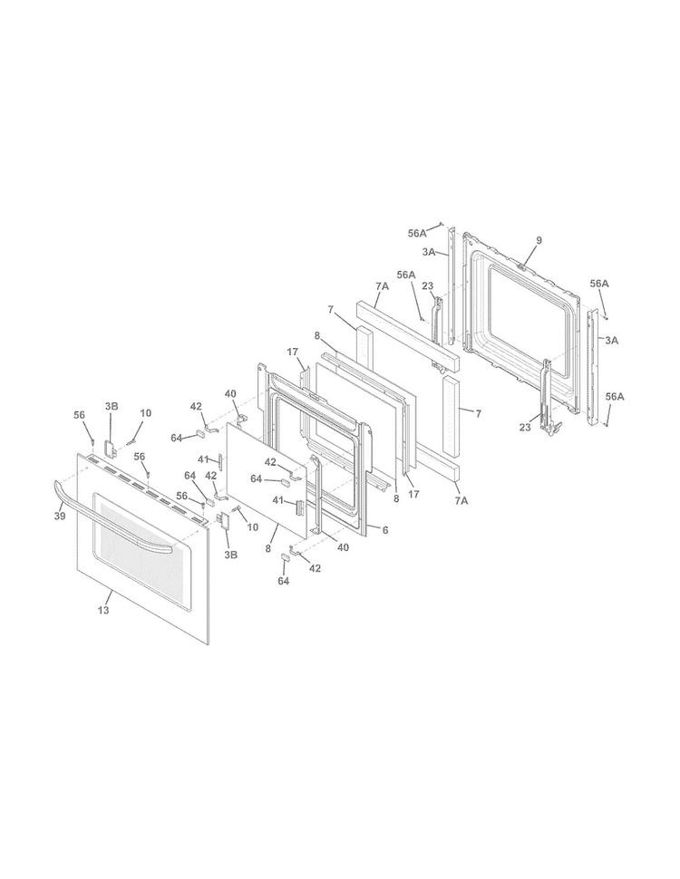 Door Diagram and Parts List for FFEW2725PSB  Frigidaire Wall Oven