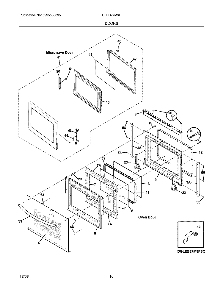 DOORS Diagram and Parts List for GLEB27M9FSC  Frigidaire Microwave Oven Combo