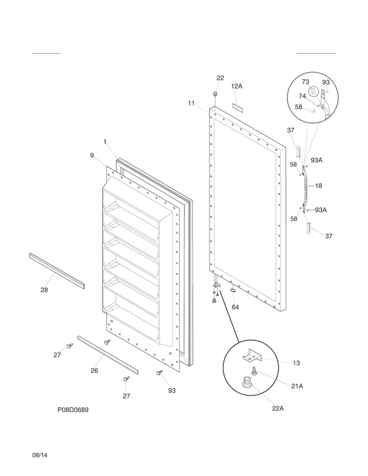 Door Diagram and Parts List for 25360722015  Kenmore Refrigerator
