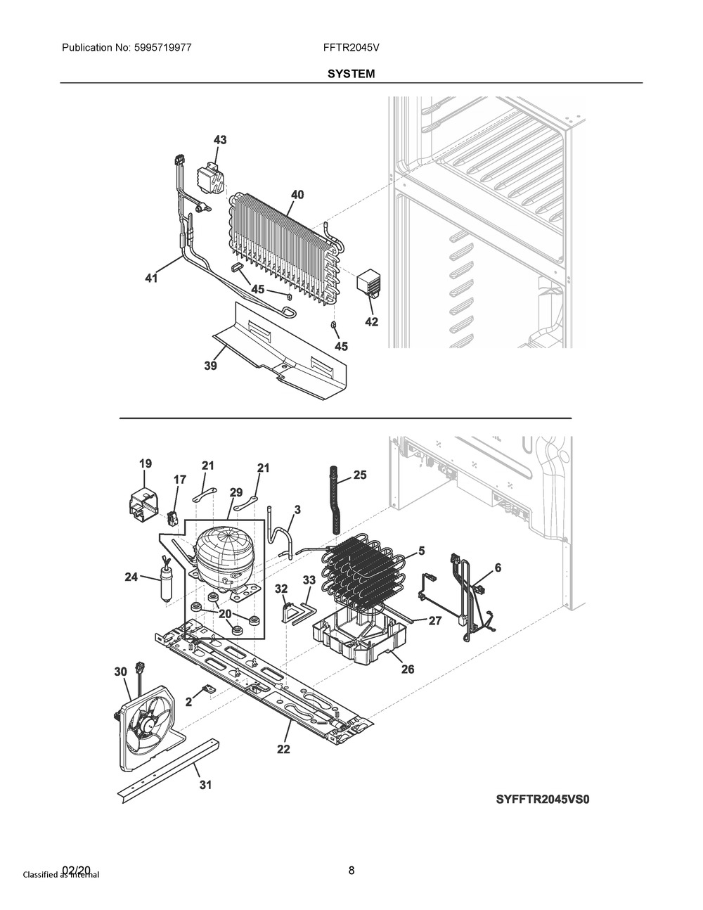 System Diagram and Parts List for FFTR2045VB0  Frigidaire Refrigerator