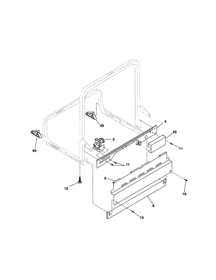 Frame Diagram and Parts List for GLD958JB0  Frigidaire Dishwasher