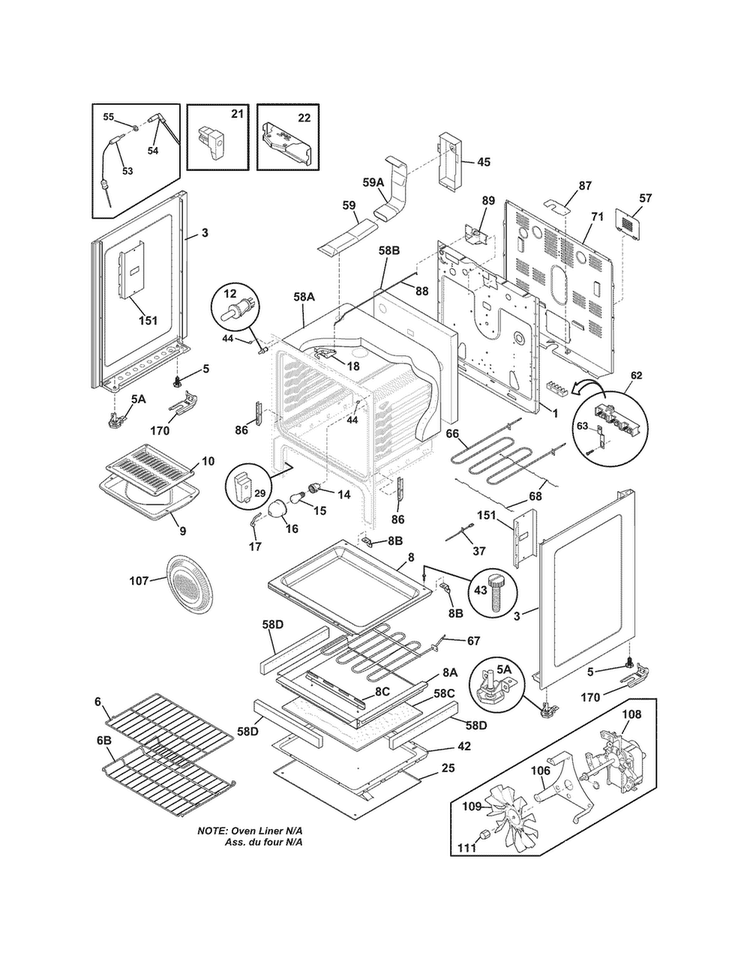 Body Diagram and Parts List for FGEF3032MBD  Frigidaire Range
