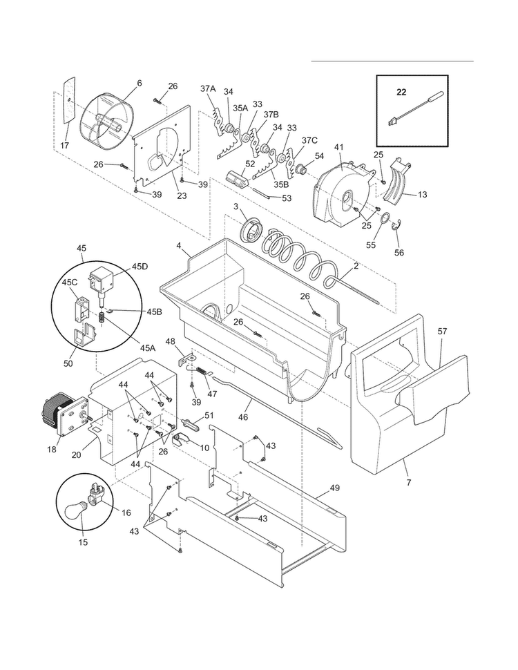 Ice Container Diagram and Parts List for FFHS2313LP7  Frigidaire Refrigerator
