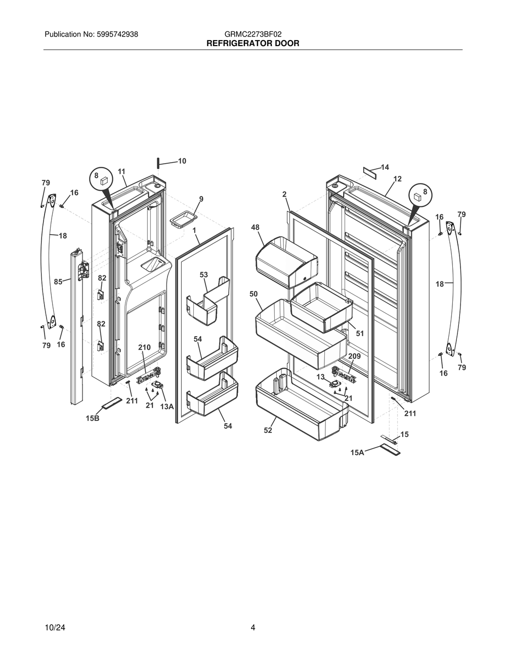Refrigerator Door Diagram and Parts List for GRMC2273BF02  Frigidaire Refrigerator