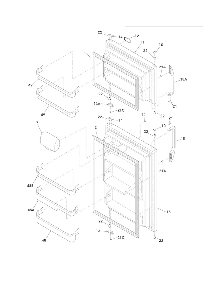 Doors Diagram and Parts List for LFHT2117LW7  Frigidaire Refrigerator