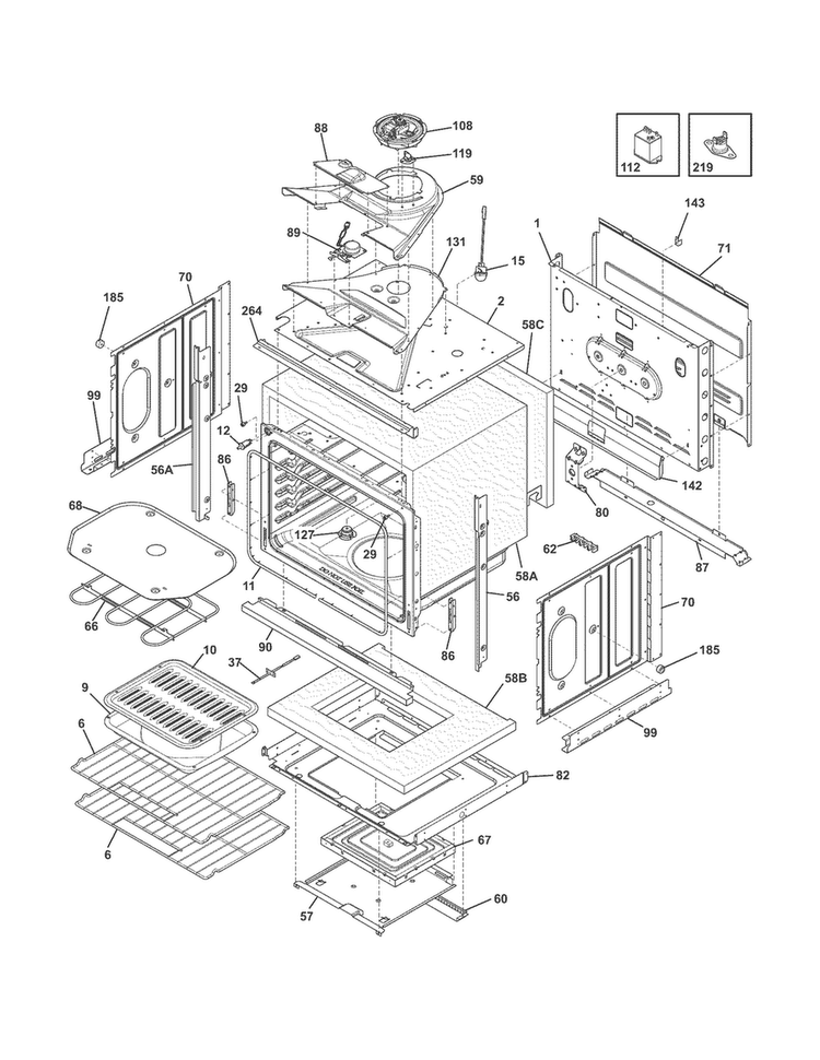 Body Diagram and Parts List for FFEW3025PSA  Frigidaire Wall Oven