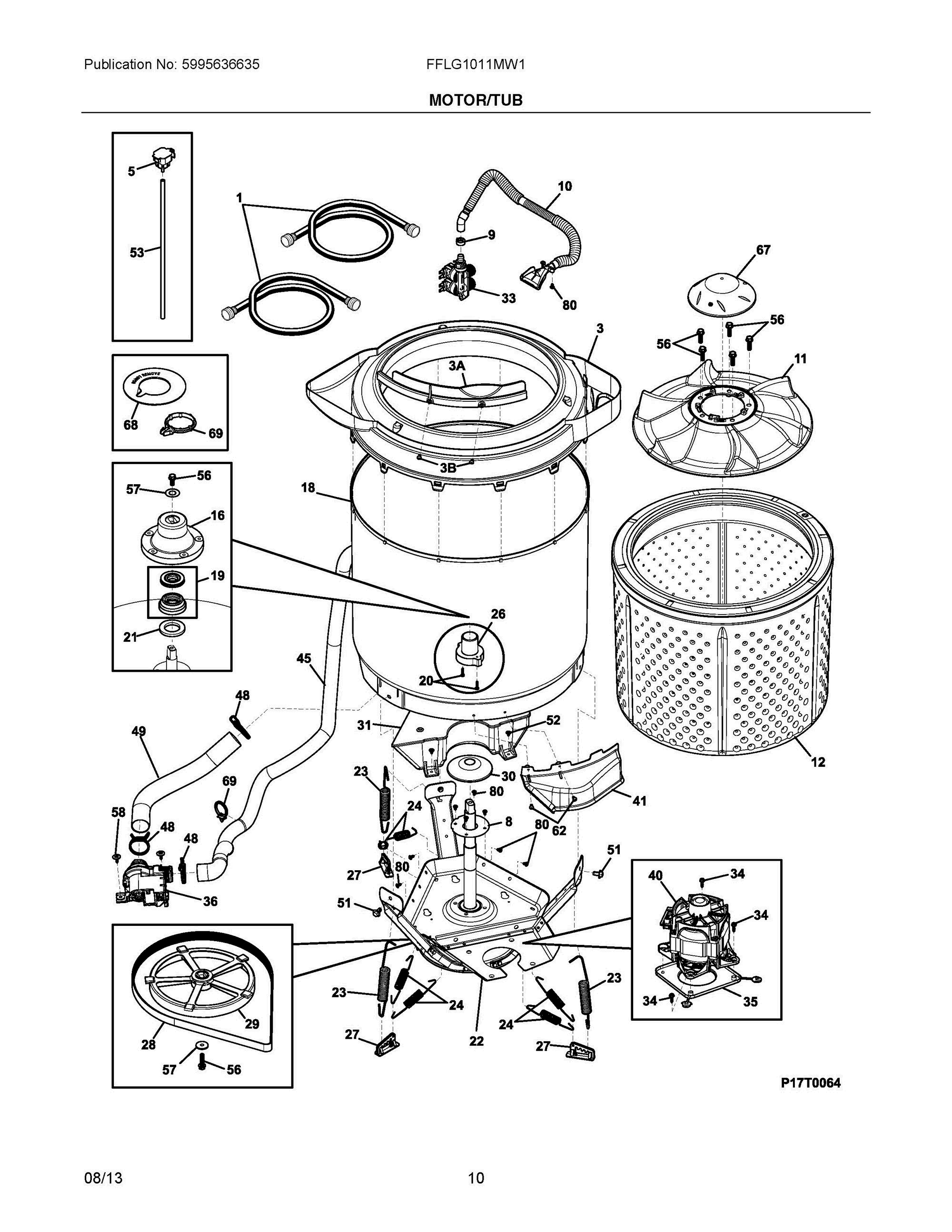 06 - MOTOR/TUB Diagram and Parts List for FFLG1011MW1  Frigidaire Washer Dryer Combo