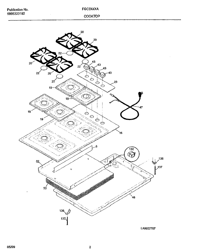 COOKTOP Diagram and Parts List for FGC3X4XADD  Frigidaire Cooktop