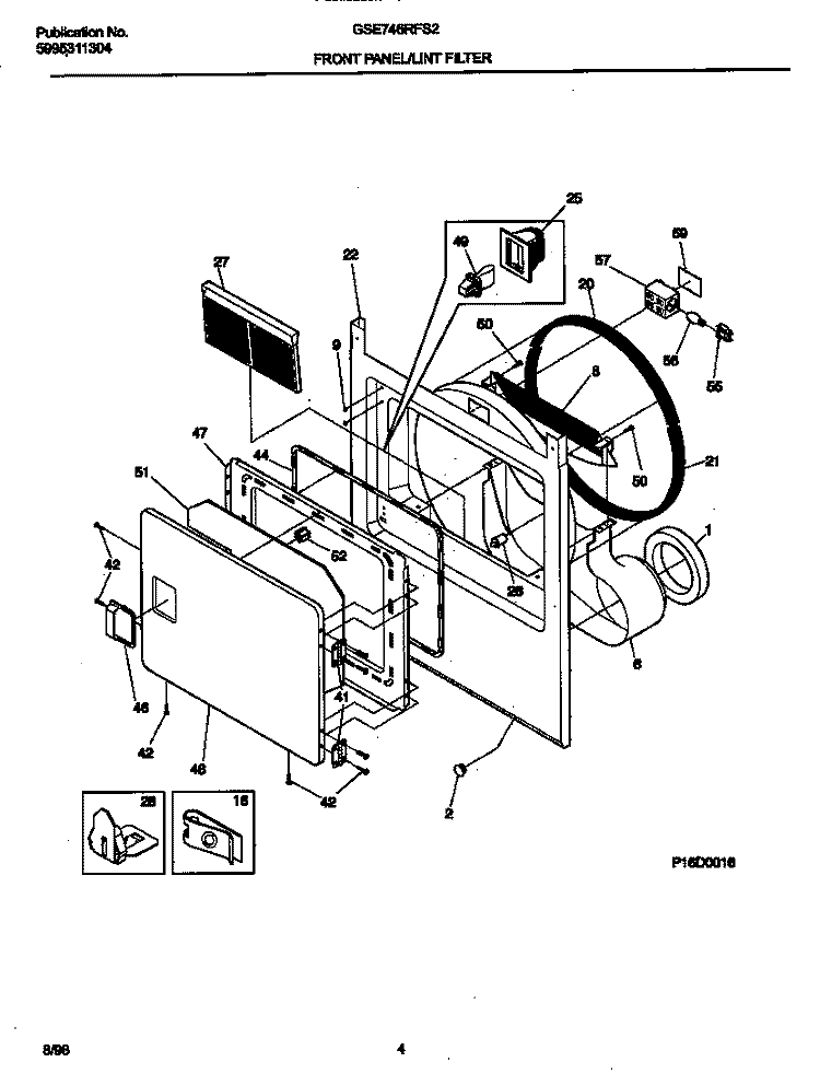 FRONT PANEL, DOOR Diagram and Parts List for GSE746RFS2  Gibson Dryer