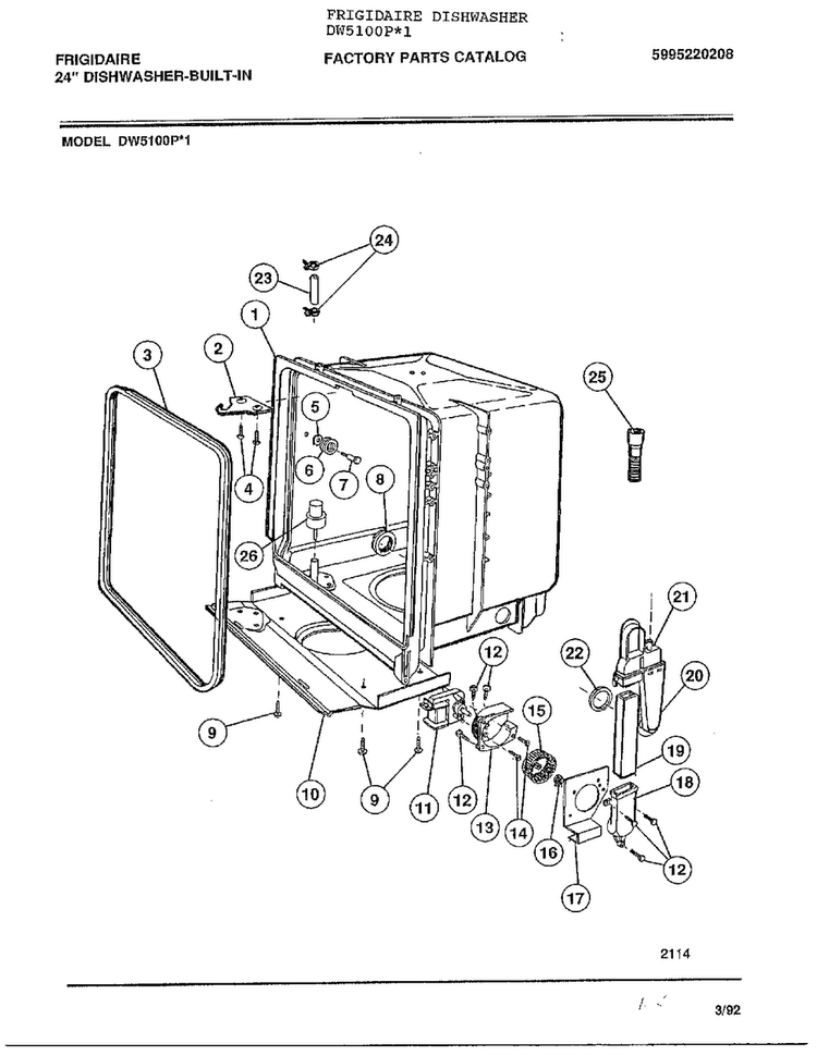 Misc./literature/optional Parts  Page 5 Diagram and Parts List for DW5100P*1  Frigidaire Dishwasher