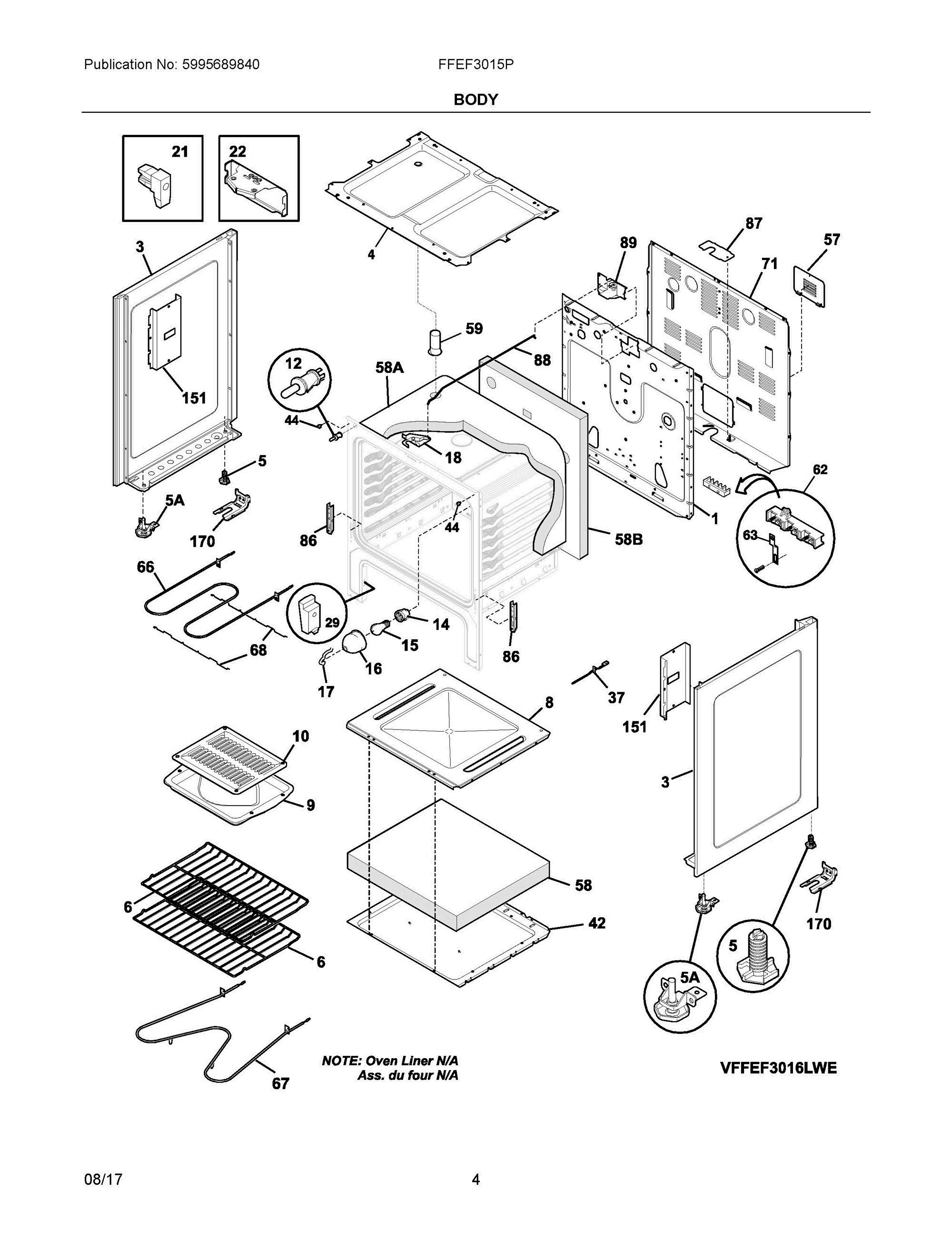 03 - BODY Diagram and Parts List for FFEF3015PWC  Frigidaire Range