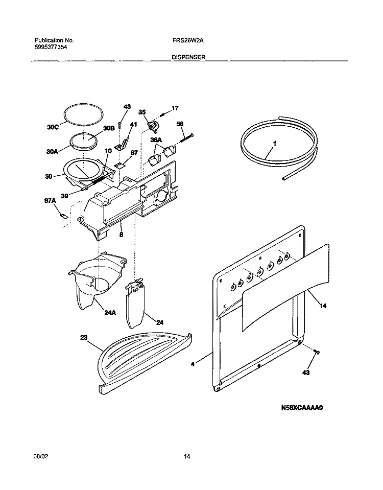 ICE & WATER DISPENSER Diagram and Parts List for FRS26W2AW5  Frigidaire Refrigerator