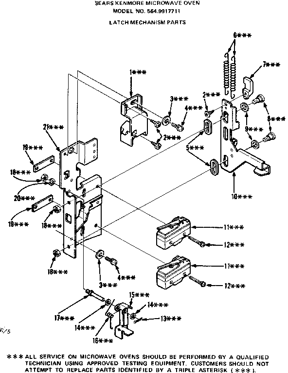 Latch Mechanism Diagram and Parts List for 5649917711  Kenmore Microwave