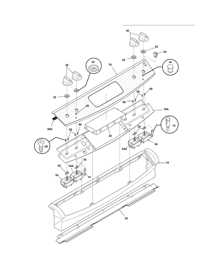 Backguard Diagram and Parts List for FFES3025LSD  Frigidaire Range